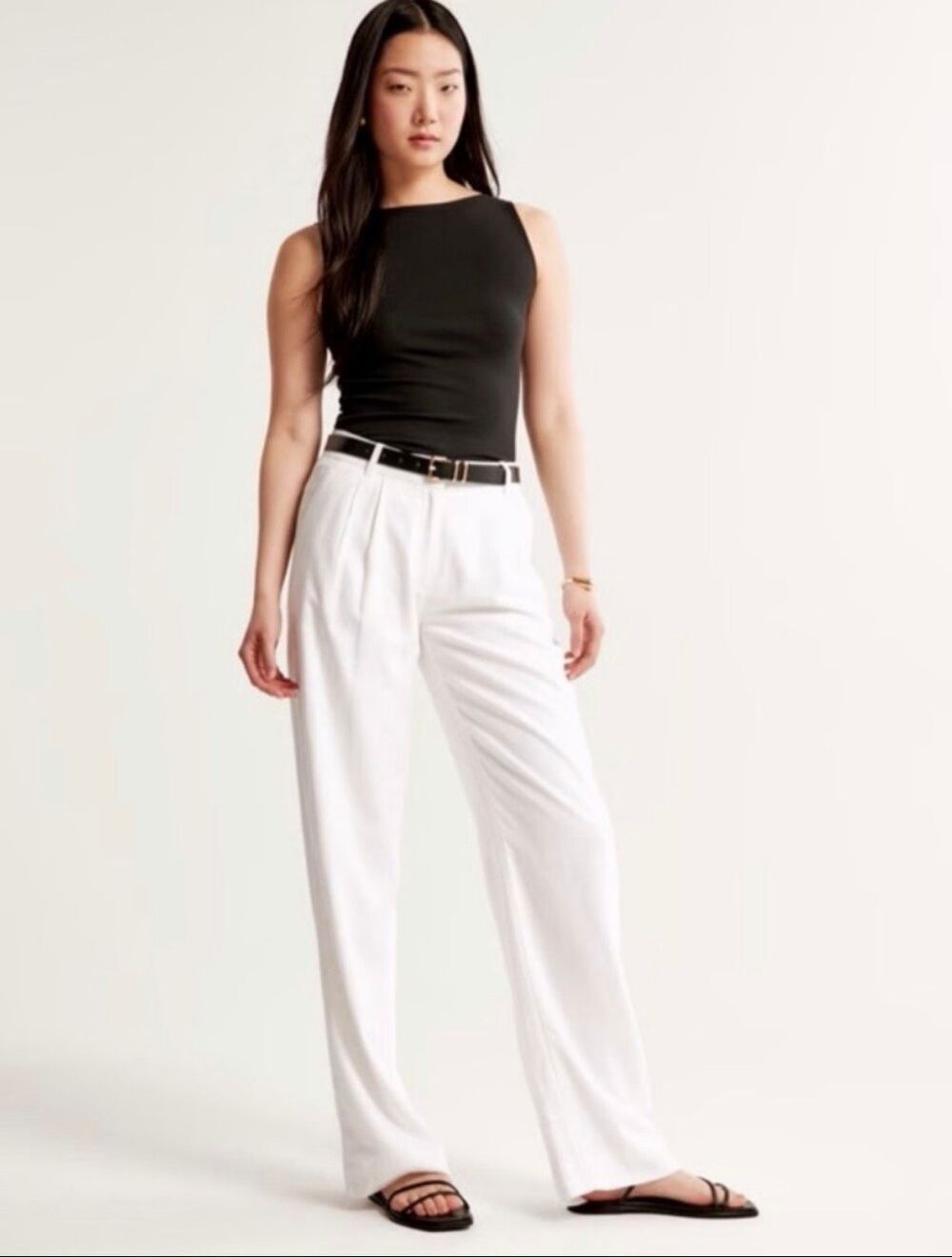 Abercrombie & Fitch Wide Leg Linen Blend Pants 25/0R White